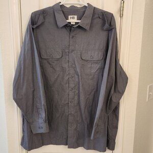 HB Gray Button-Front Long Sleeve Shirt – 4XLT – Cotton Blend